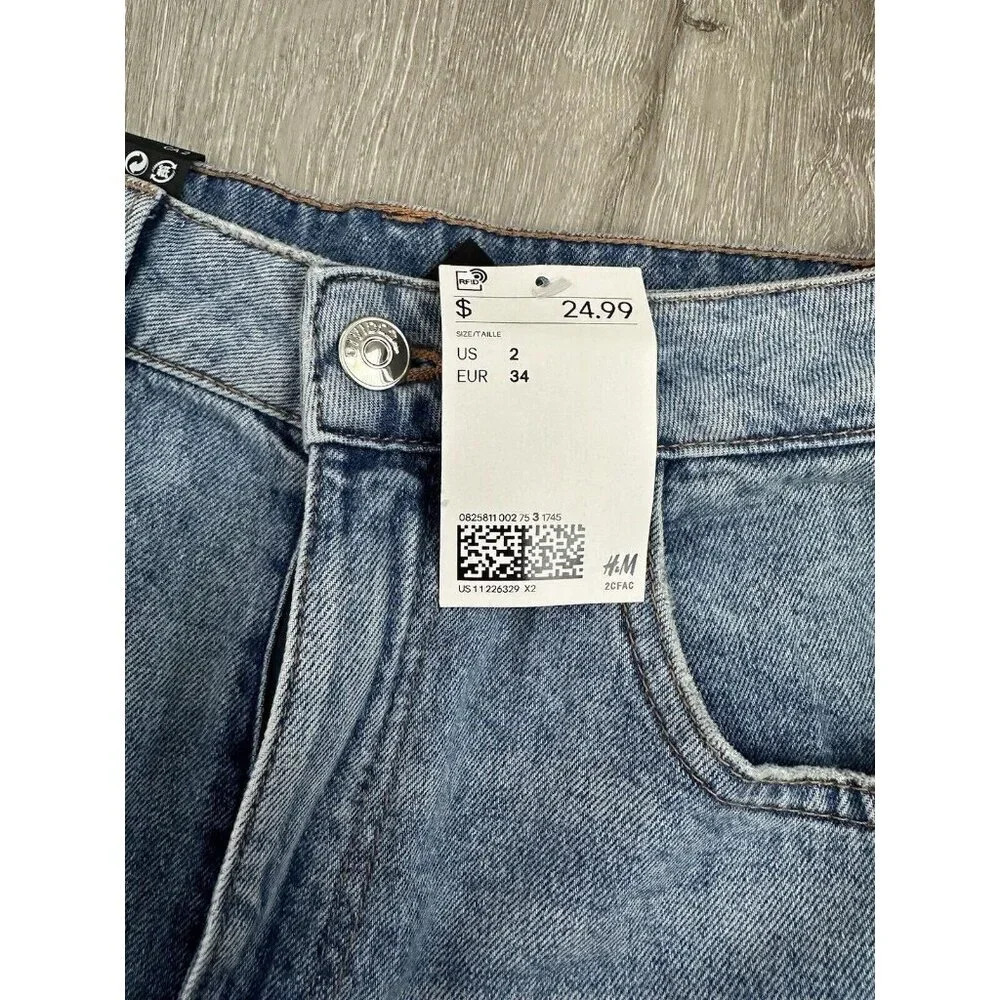 NWT Divided by H&M Shorts Womens Size 2 High Waist Mom Pocket Denim - Picture 4 of 4